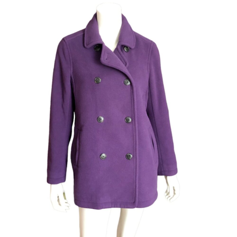 L.L.Bean Purple Fleece Pea Coat Women’s Medium Double-Breasted Jacket